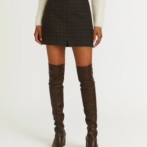 Talbots Brown and Pink Windowpane Plaid Wool Mini Skirt Size 10 Petite